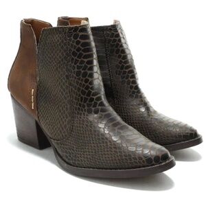 LAURA MARANO Tarim Brown Snakeprint Booties Slip On Block Heel
